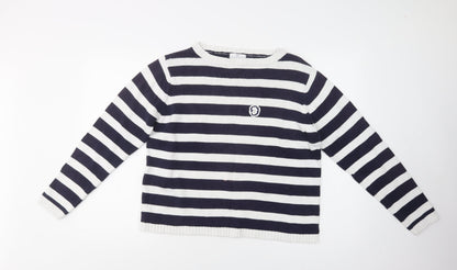 Essentials Womens Blue Crew Neck Striped Cotton Pullover Jumper Size 18