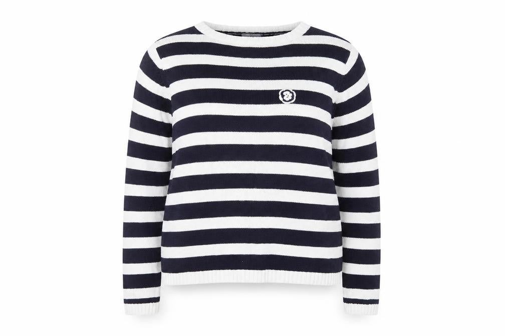 Essentials Womens Blue Crew Neck Striped Cotton Pullover Jumper Size 18