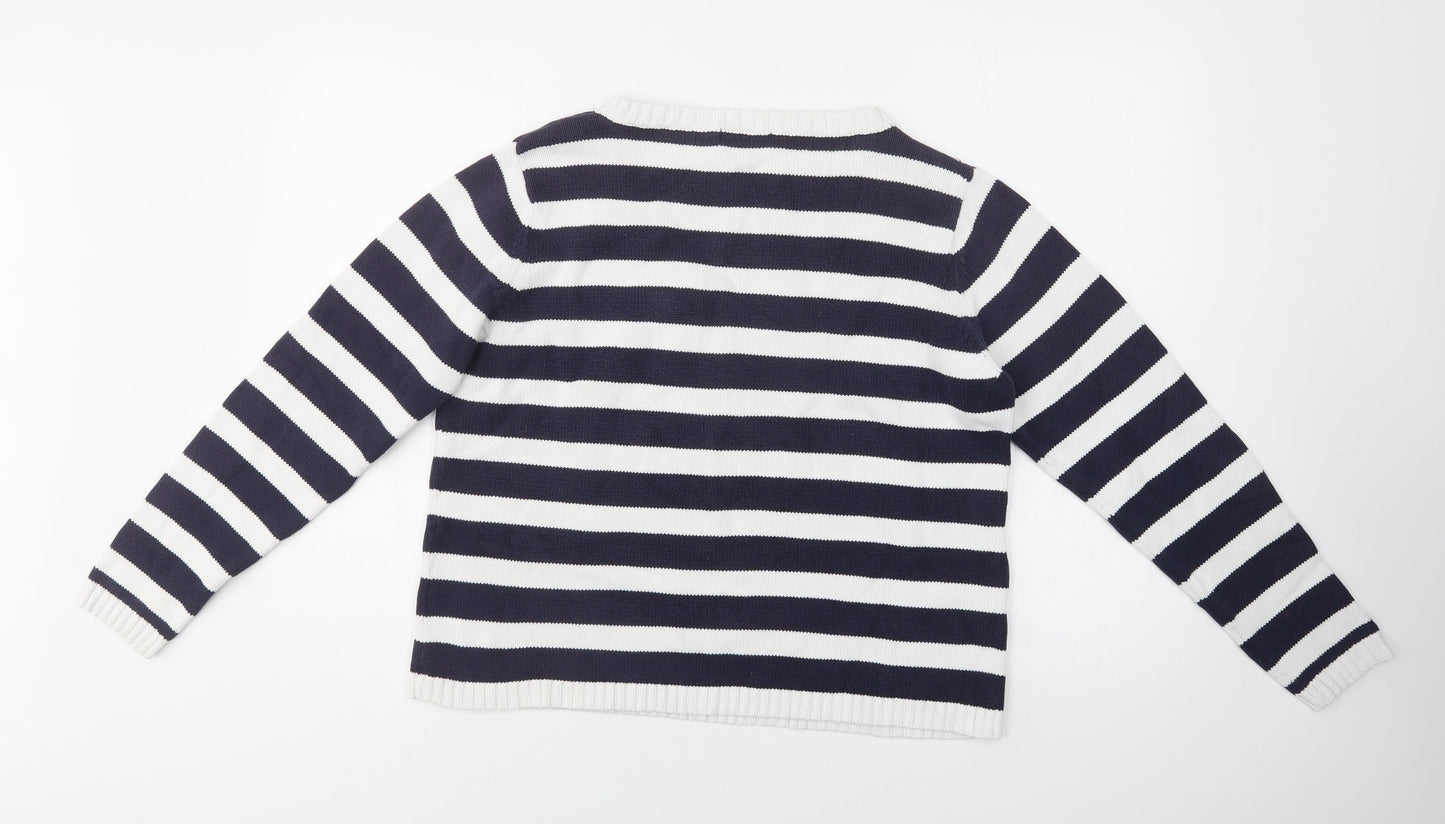 Essentials Womens Blue Crew Neck Striped Cotton Pullover Jumper Size 18