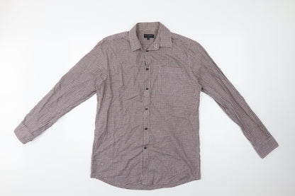 Matalan Mens Red Check Cotton  Button-Up Size 15 Collared Button