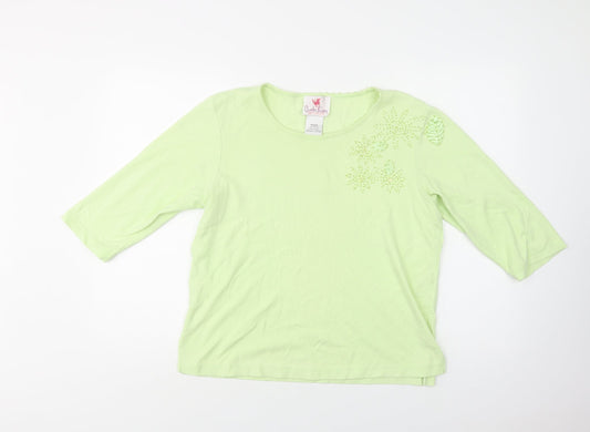 Quacker Factory Womens Green  Cotton Basic Blouse Size M Crew Neck