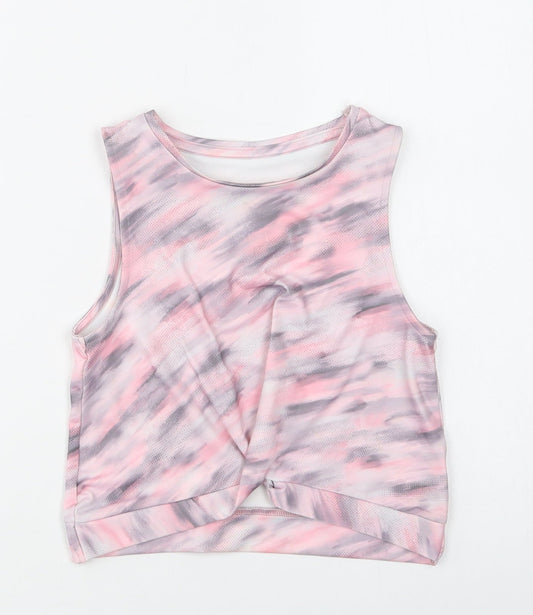 TU Girls Pink Geometric Polyester Cropped Blouse Size 7 Years Crew Neck