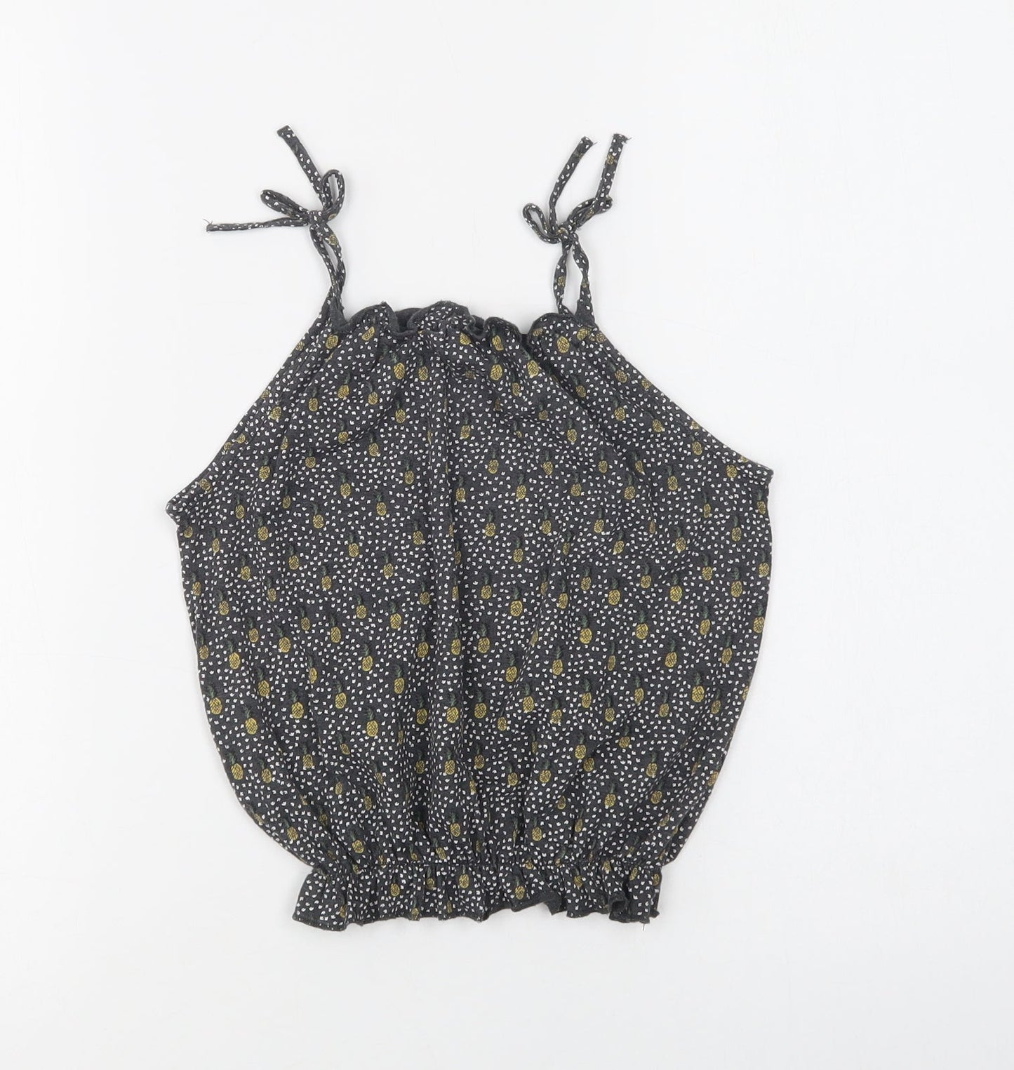 NEXT Girls Black Polka Dot Cotton Basic Blouse Size 4 Years Square Neck  - Pineapple Print