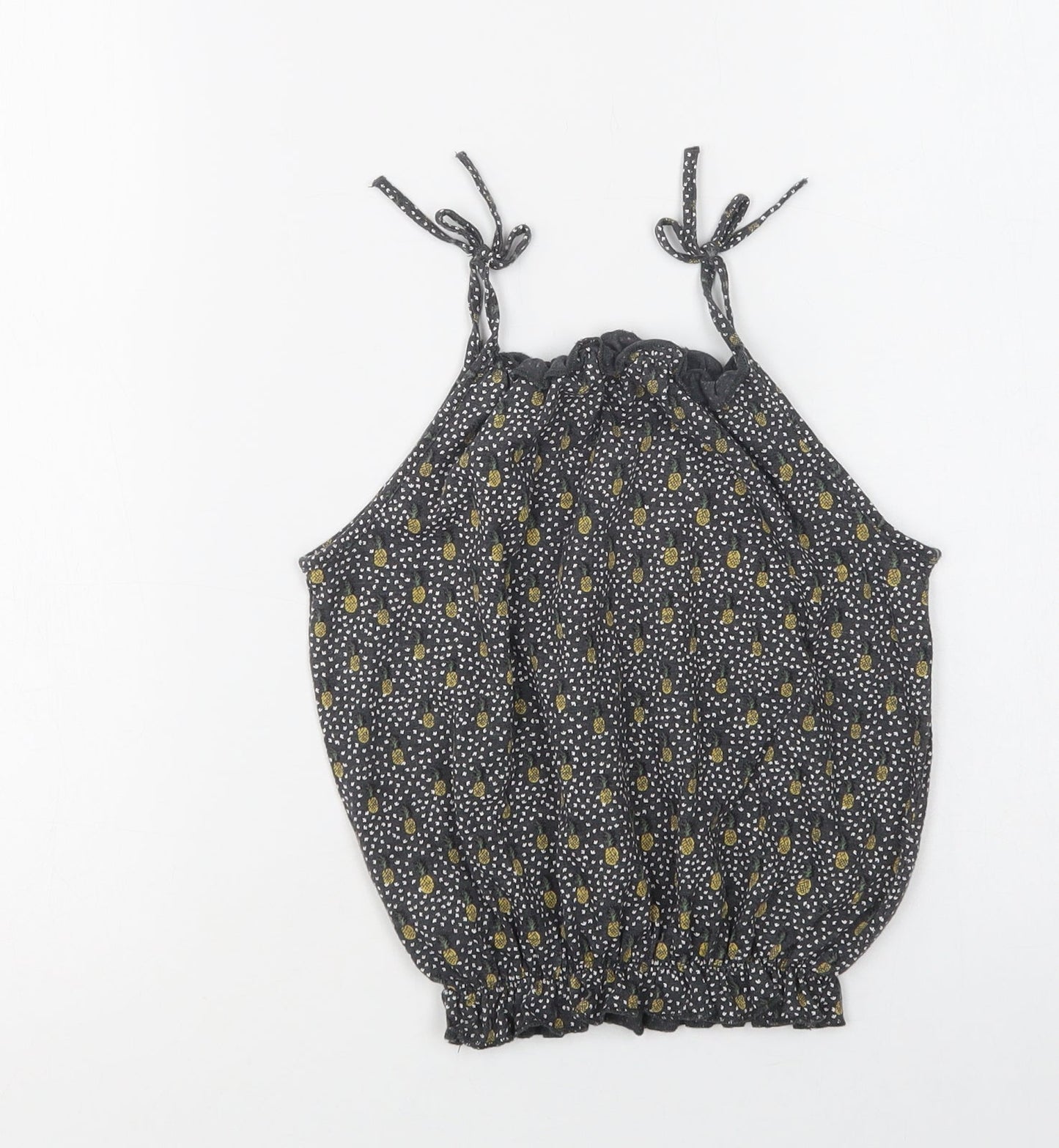 NEXT Girls Black Polka Dot Cotton Basic Blouse Size 4 Years Square Neck  - Pineapple Print