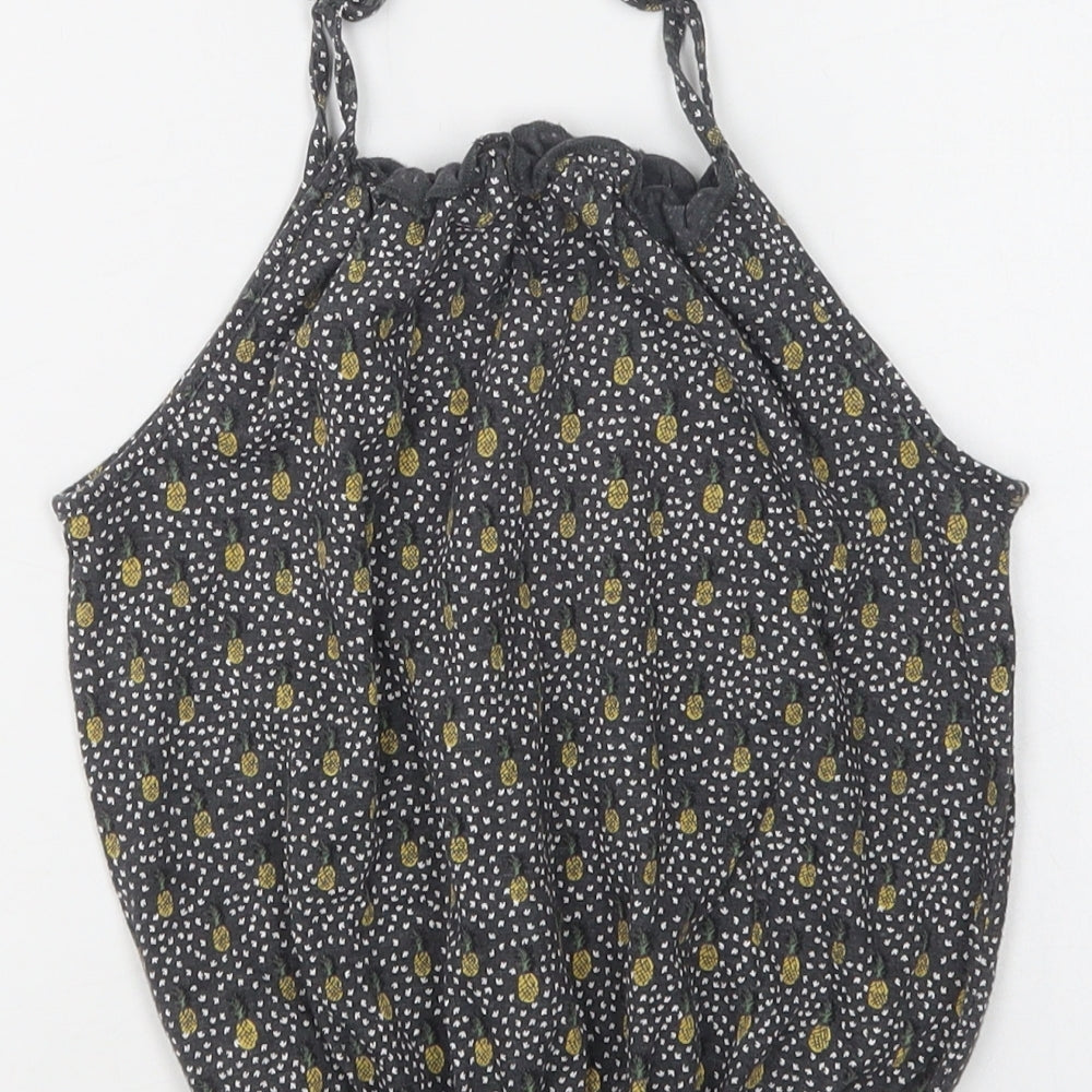 NEXT Girls Black Polka Dot Cotton Basic Blouse Size 4 Years Square Neck  - Pineapple Print