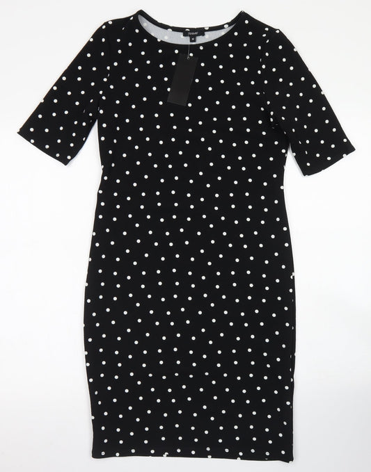 Forever Womens Black Polka Dot Polyester Pencil Dress  Size M  Crew Neck