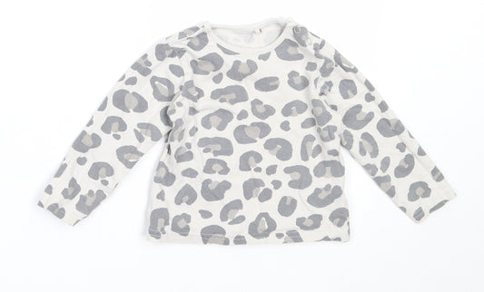 TU Girls Grey Animal Print Cotton Basic T-Shirt Size 6-9 Months Round Neck