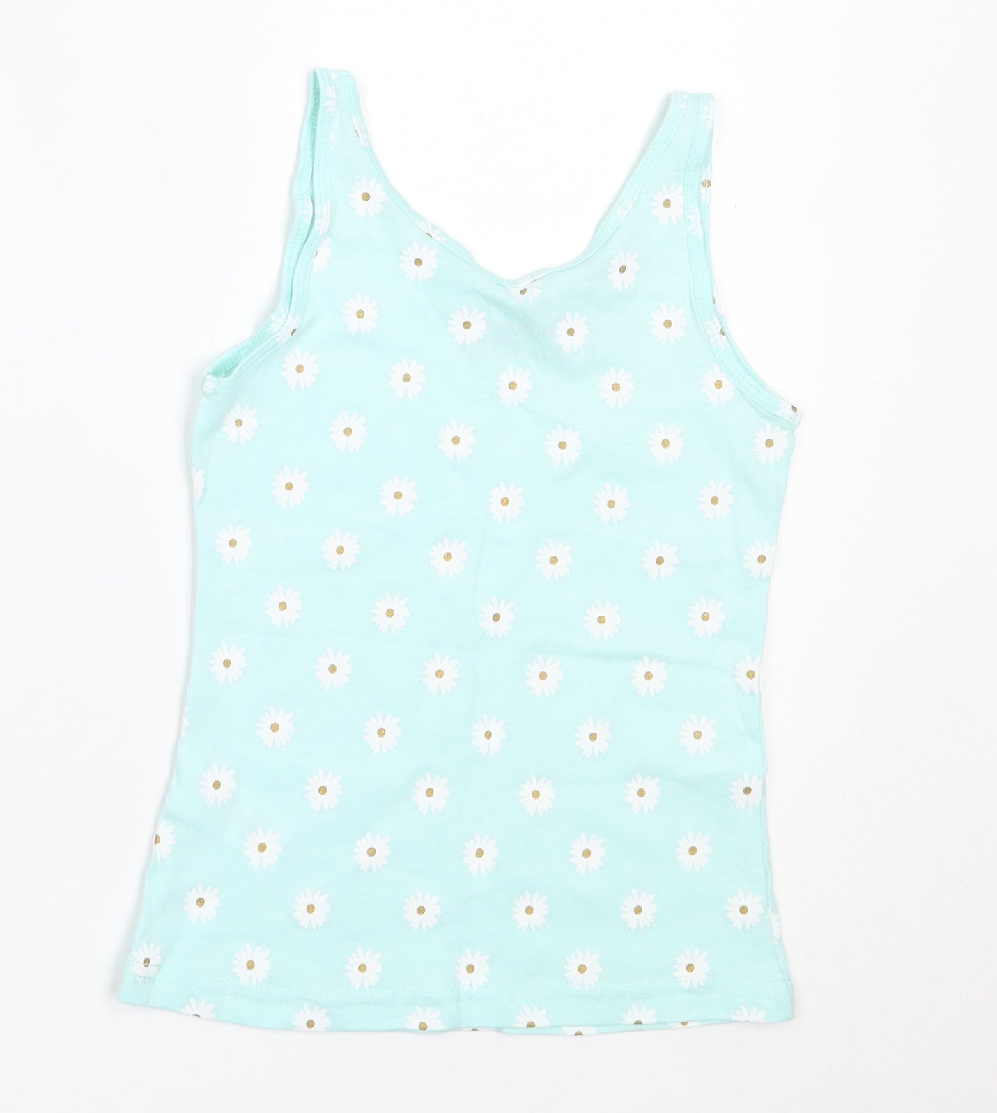 Primark Girls Blue Floral Cotton Basic Tank Size 5-6 Years Round Neck
