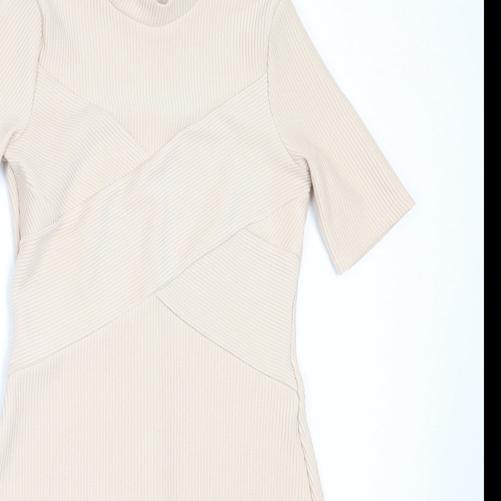 Miss Selfridge Womens Beige  Polyester Fit & Flare  Size 8  High Neck