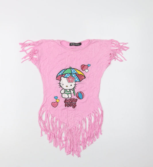 Hello Kitty Girls Pink  Cotton Basic Blouse Size 2 Years Crew Neck