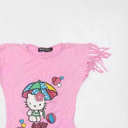 Hello Kitty Girls Pink  Cotton Basic Blouse Size 2 Years Crew Neck