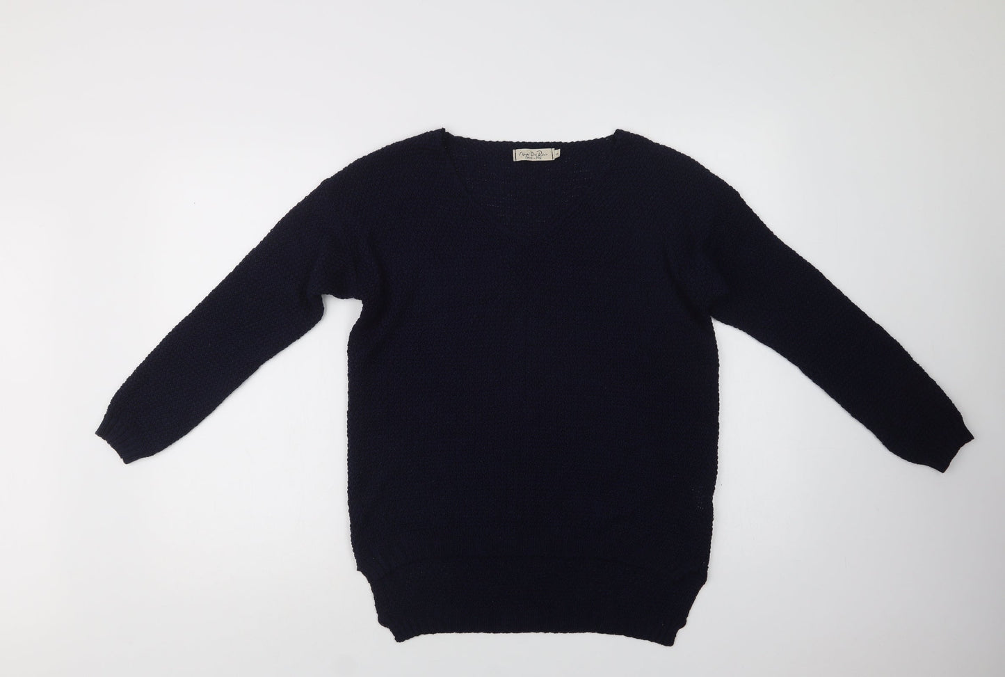 Nada Del Riccio Womens Blue V-Neck  Acrylic Pullover Jumper Size S
