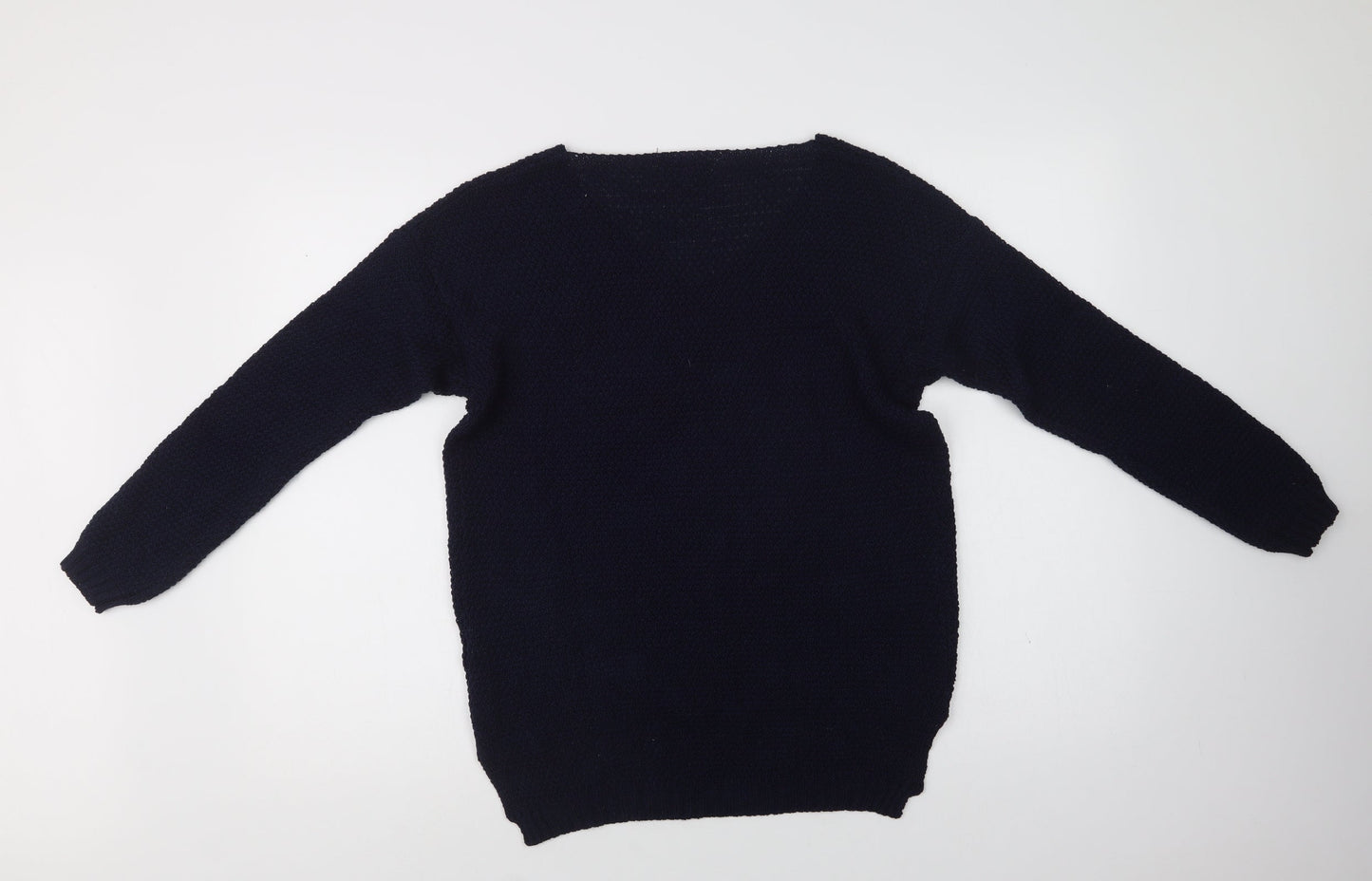 Nada Del Riccio Womens Blue V-Neck  Acrylic Pullover Jumper Size S