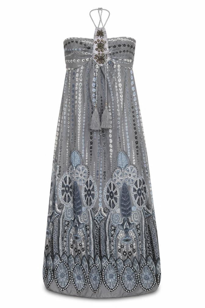 CDG Fashion Womens Grey Geometric Polyester Maxi  Size S  Off the Shoulder