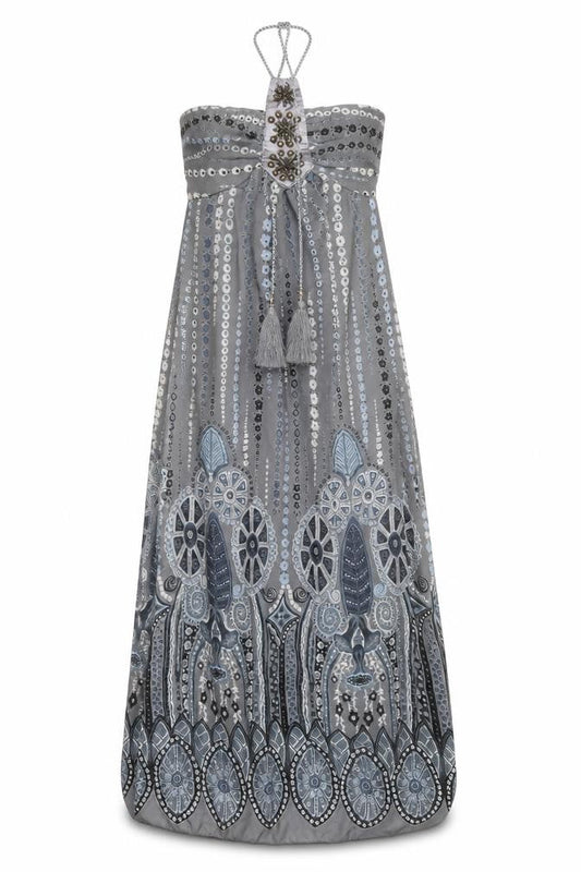 CDG Fashion Womens Grey Geometric Polyester Maxi  Size S  Off the Shoulder