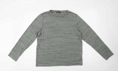 Marks & Spencer Womens Green Crew Neck Striped Polyester Pullover Jumper Size 16