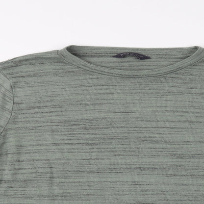 Marks & Spencer Womens Green Crew Neck Striped Polyester Pullover Jumper Size 16