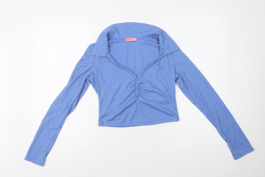 Fashion Us Womens Blue  Polyester Cropped Blouse Size 14 Collared