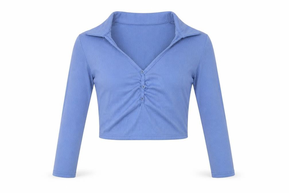 Fashion Us Womens Blue  Polyester Cropped Blouse Size 14 Collared
