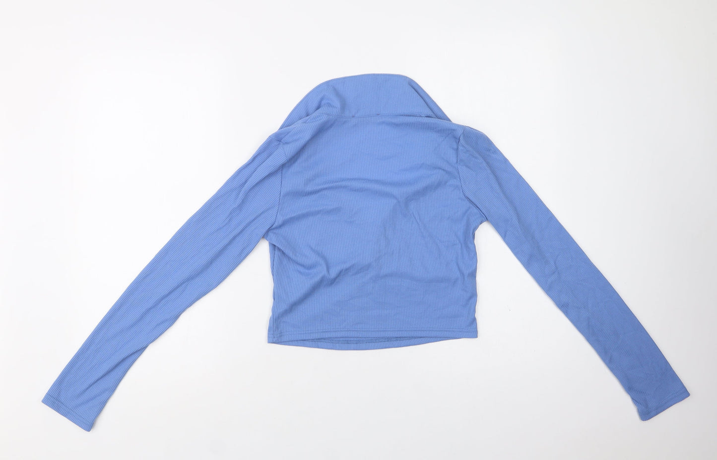 Fashion Us Womens Blue  Polyester Cropped Blouse Size 14 Collared