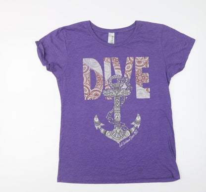 Preloved Duck Co Womens Purple  Cotton Basic T-Shirt Size XL Crew Neck - Front