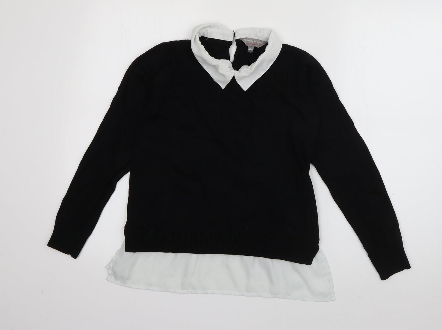 Dorothy Perkins Womens Black Collared  Viscose Pullover Jumper Size 10