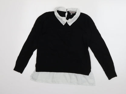 Preloved Dorothy Perkins Womens Black Collared  Viscose Pullover Jumper Size 10 - Front