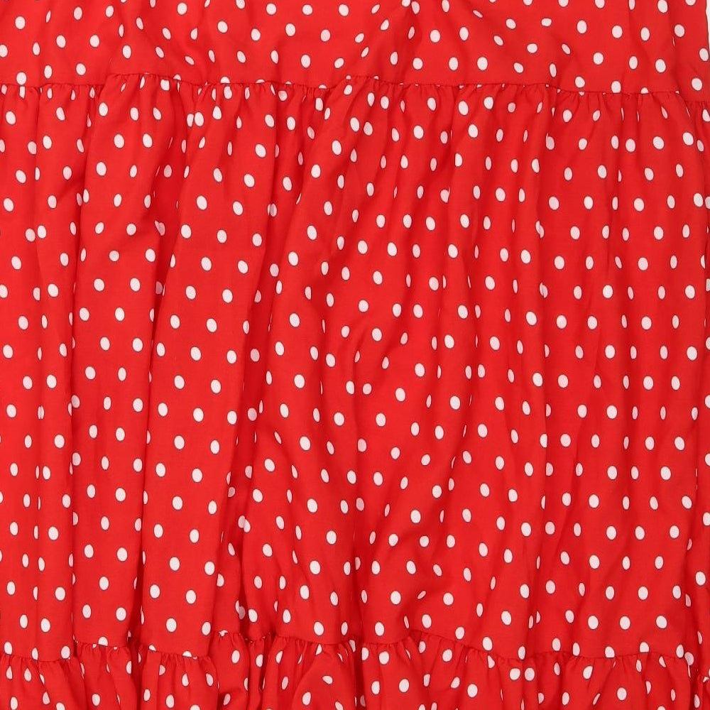 Preworn Womens Red Polka Dot Polyester Flare Skirt Size 42 in   Zip