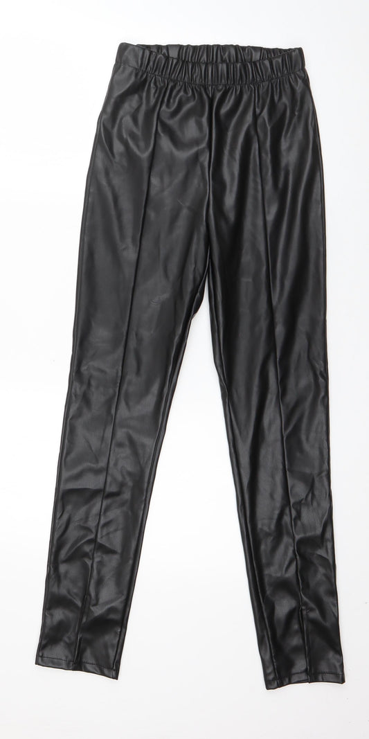 Eight Paris Womens Black  Polyester Capri Leggings Size S L28 in   - Faux leather Split front