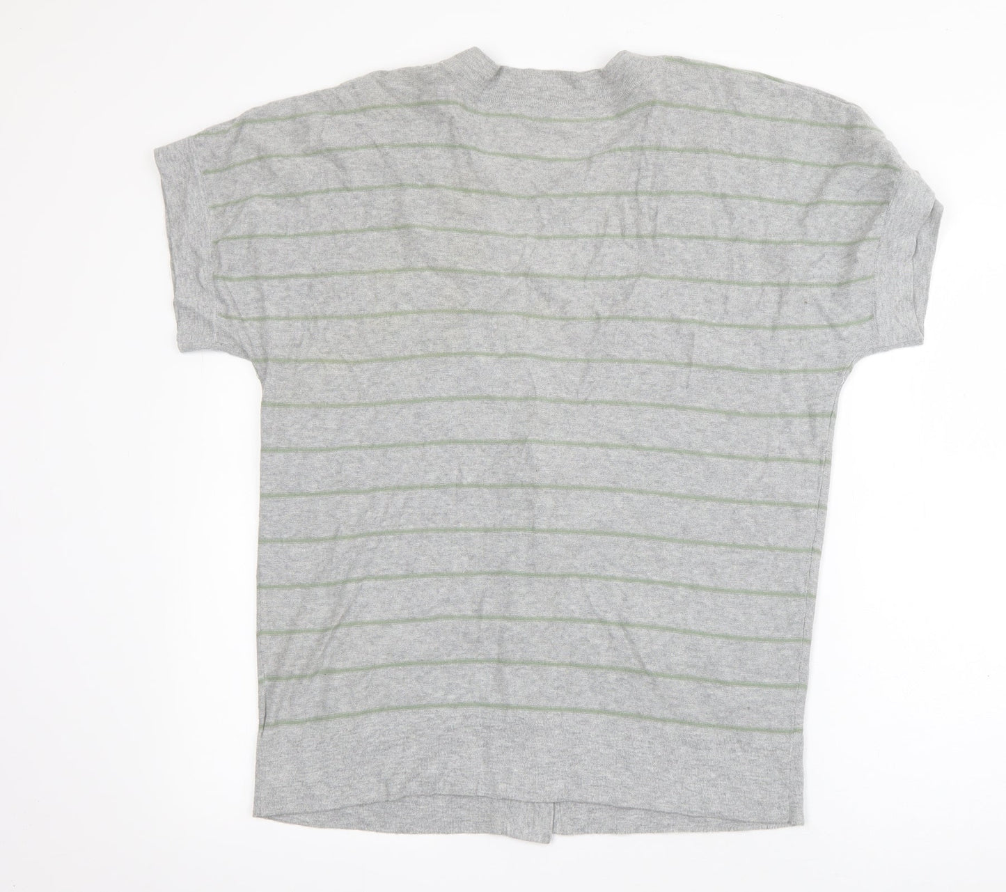 Aphorism Womens Grey V-Neck Striped Cotton Cardigan Jumper Size 14