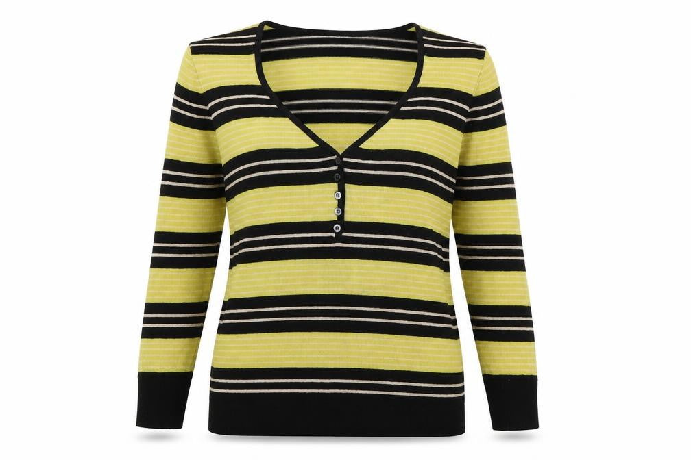 Planet  Womens Green Striped Viscose Basic T-Shirt Size S V-Neck