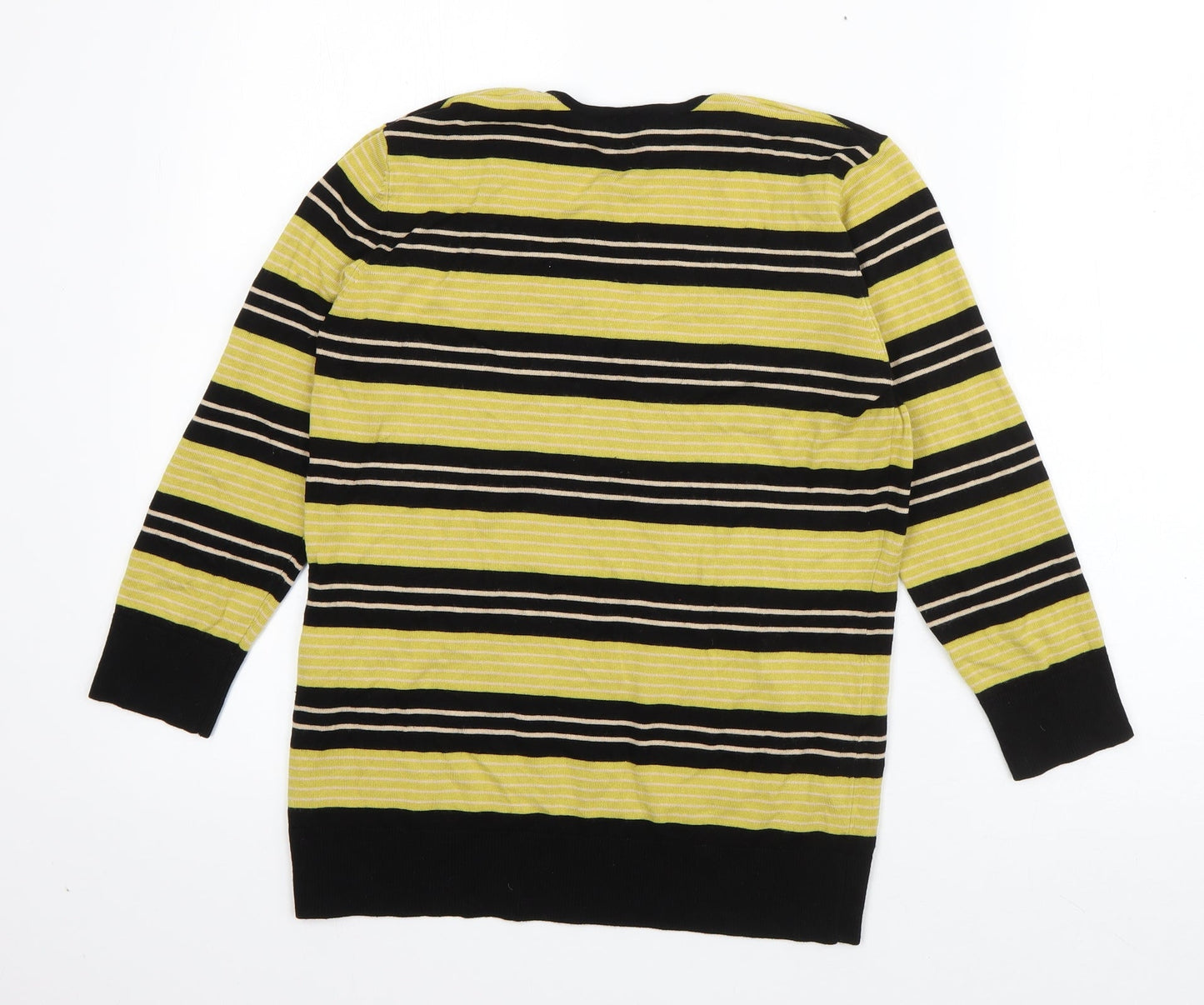 Planet  Womens Green Striped Viscose Basic T-Shirt Size S V-Neck