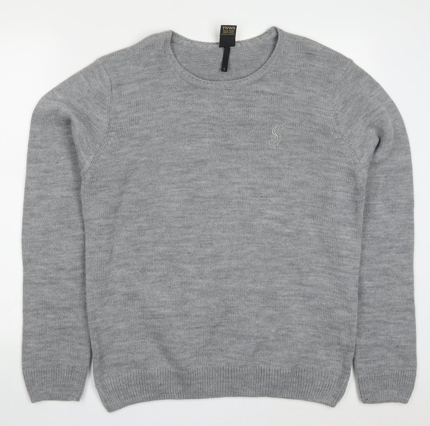 :FC Mens Grey Round Neck  Acrylic Pullover Jumper Size L