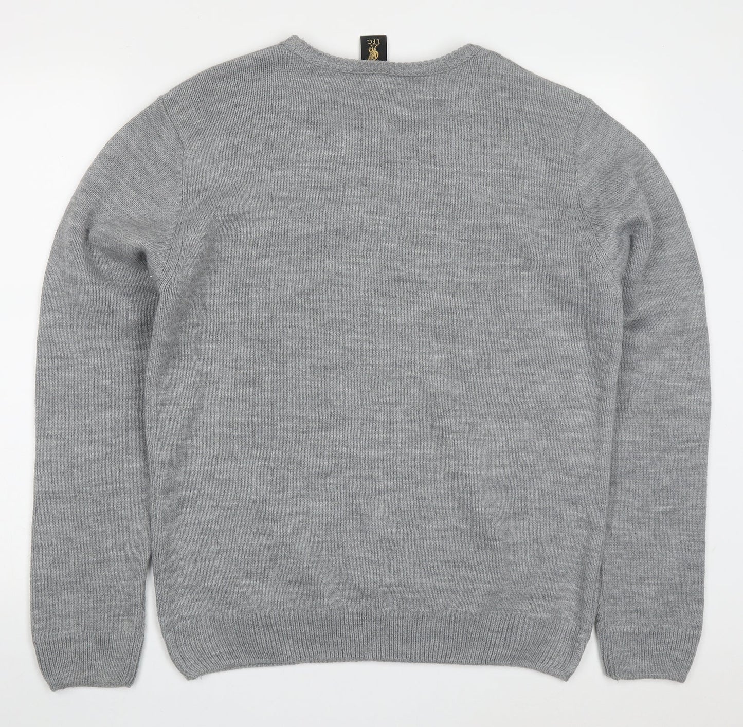 :FC Mens Grey Round Neck  Acrylic Pullover Jumper Size L