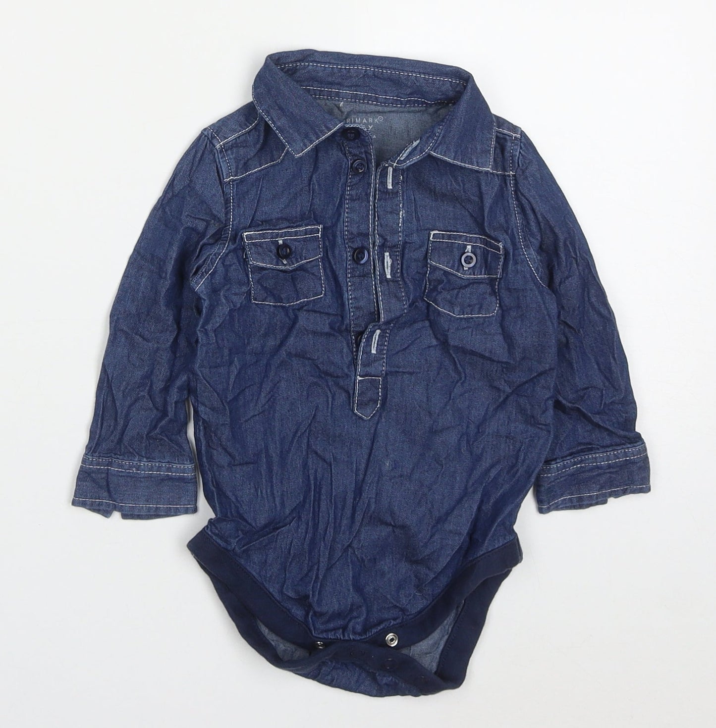 Primark Boys Blue  Cotton Babygrow One-Piece Size 6-9 Months  Button