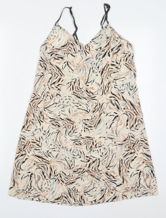 Primark Womens Beige Animal Print Polyester Slip Dress  Size 6  V-Neck Pullover