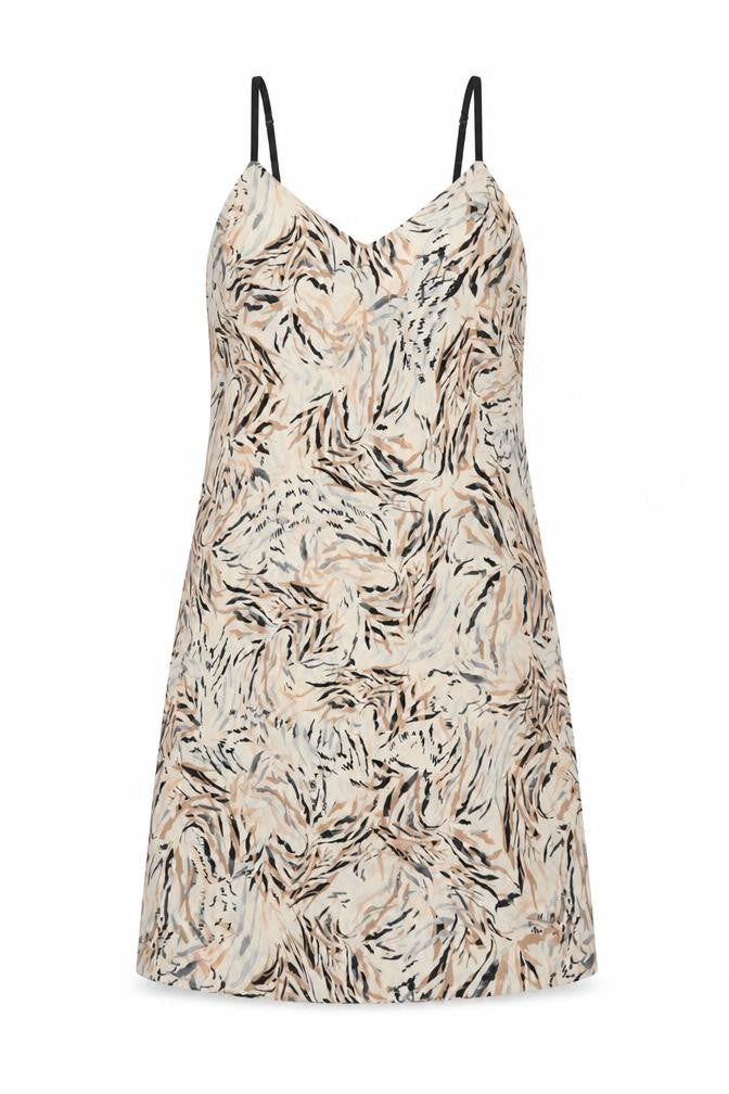 Primark Womens Beige Animal Print Polyester Slip Dress  Size 6  V-Neck Pullover