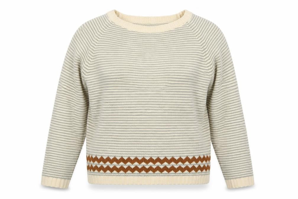 Sheilay Womens Beige Round Neck Striped Acrylic Pullover Jumper Size S