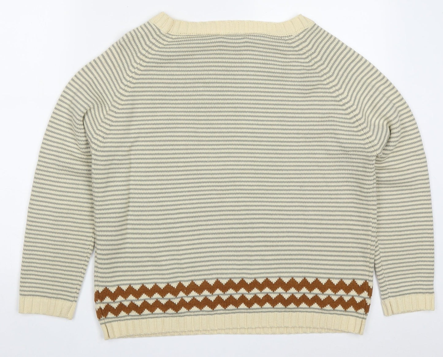 Sheilay Womens Beige Round Neck Striped Acrylic Pullover Jumper Size S