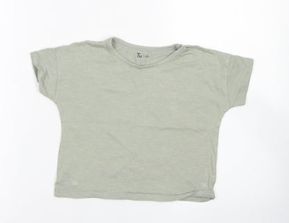 Tu Girls Green  Cotton Basic T-Shirt Size 5 Years Crew Neck