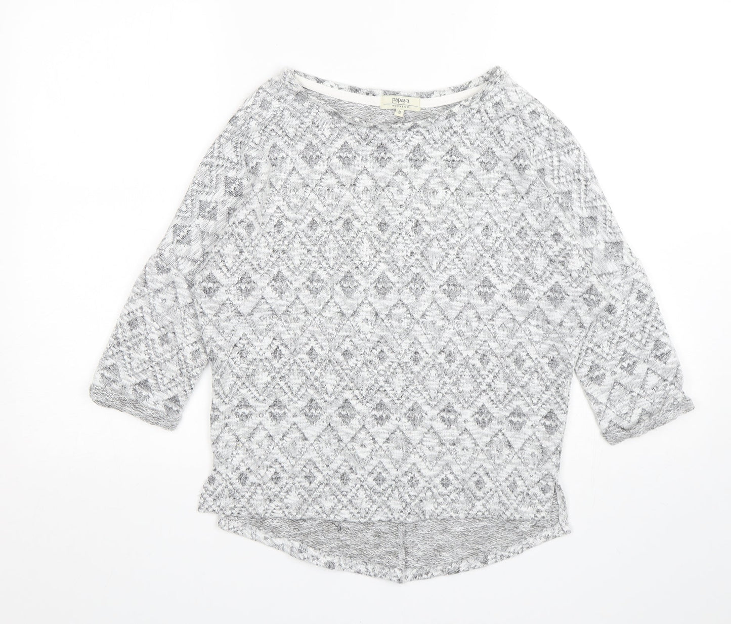 Papaya Womens Grey Round Neck Argyle/Diamond Polyester Pullover Jumper Size S
