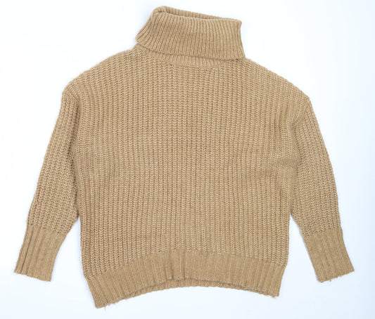 157 Womens Beige Roll Neck  Acrylic Pullover Jumper Size M