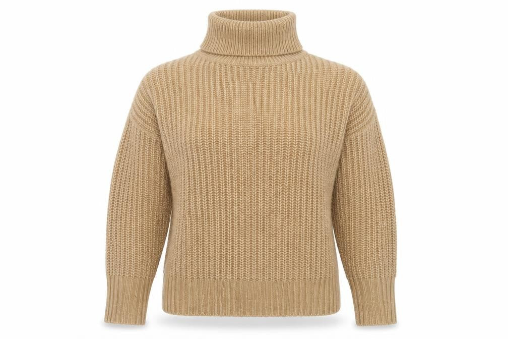 157 Womens Beige Roll Neck  Acrylic Pullover Jumper Size M