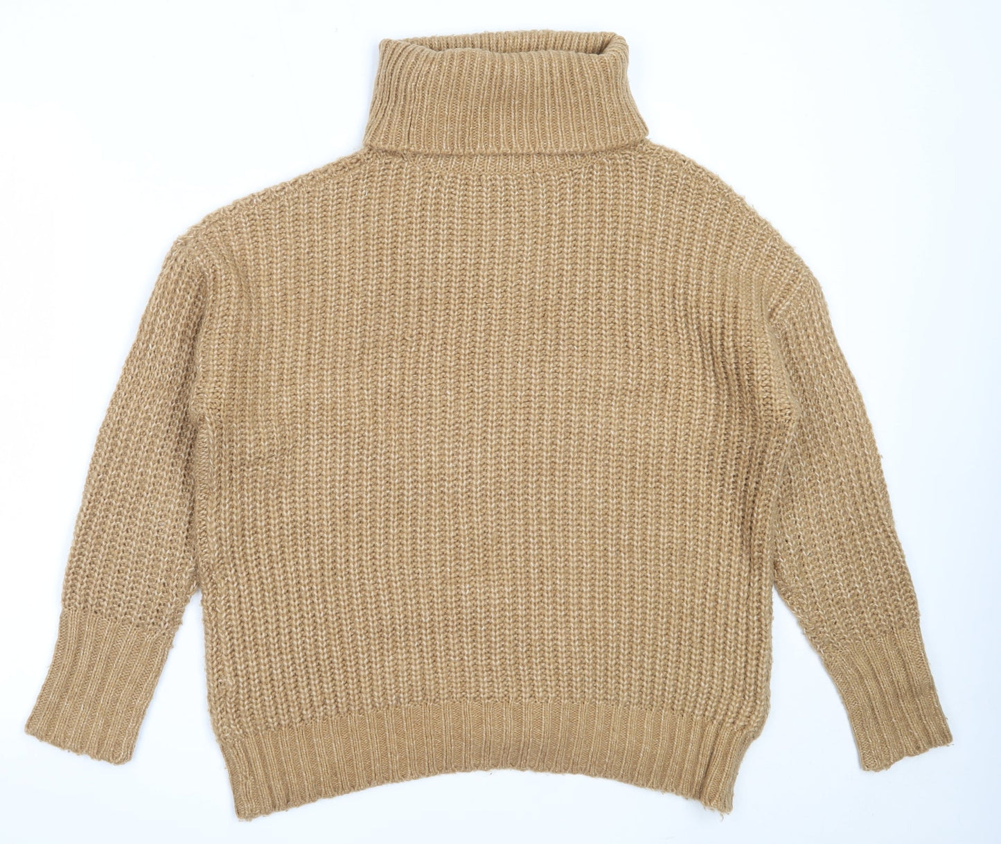 157 Womens Beige Roll Neck  Acrylic Pullover Jumper Size M