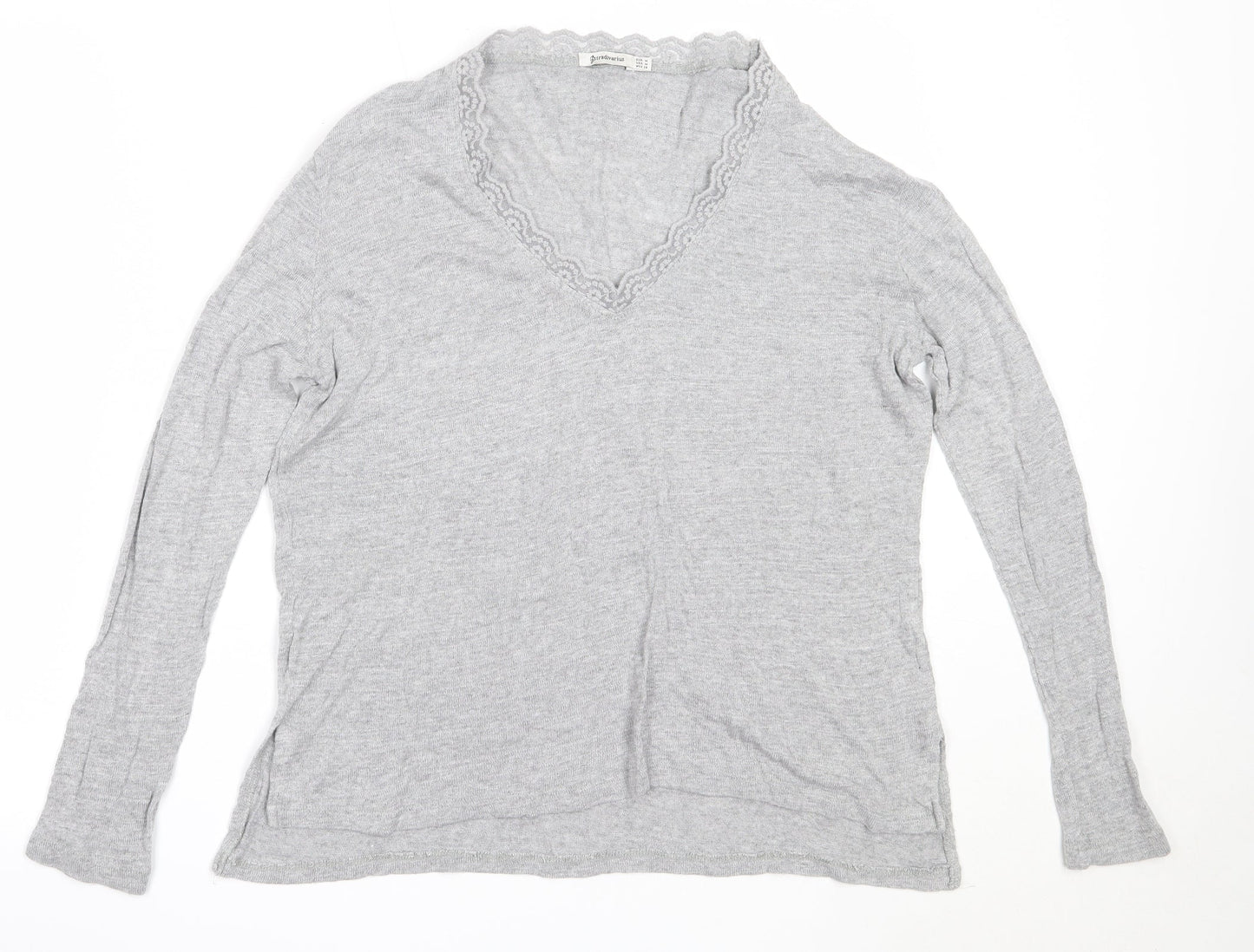 Stradivarius Womens Grey V-Neck  Acrylic Pullover Jumper Size M