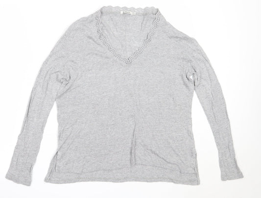 Stradivarius Womens Grey V-Neck  Acrylic Pullover Jumper Size M