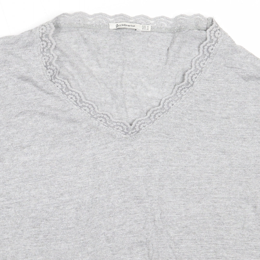 Stradivarius Womens Grey V-Neck  Acrylic Pullover Jumper Size M