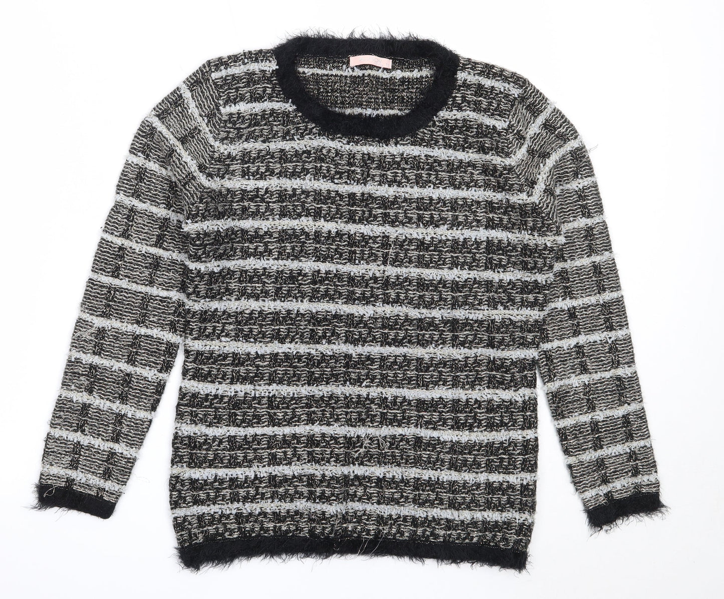 Allyson Womens Black Round Neck  Acrylic Pullover Jumper One Size