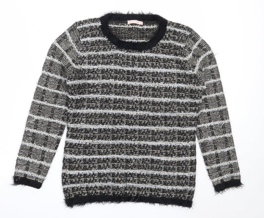 Allyson Womens Black Round Neck  Acrylic Pullover Jumper One Size