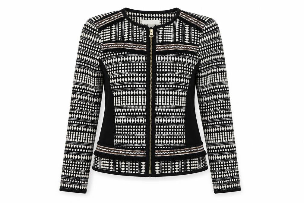 H&M Womens Black Geometric  Jacket  Size 6  Zip